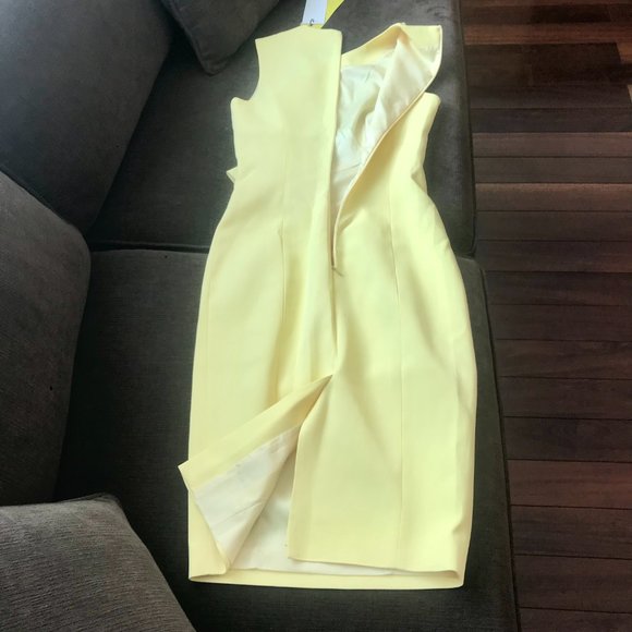 *NWT* Karen Millen Yellow Italian Stretch Escaping Bow Ribbed Dress (US Size 4) - Picture 9 of 16